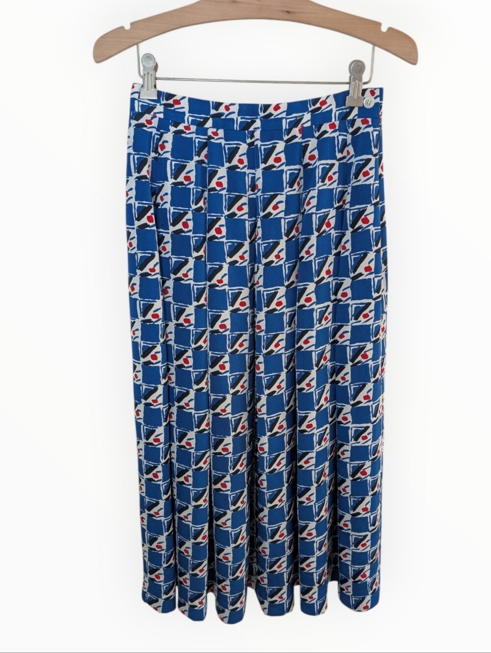 Jaeger Blue Geometric Print Midi Skirt 26